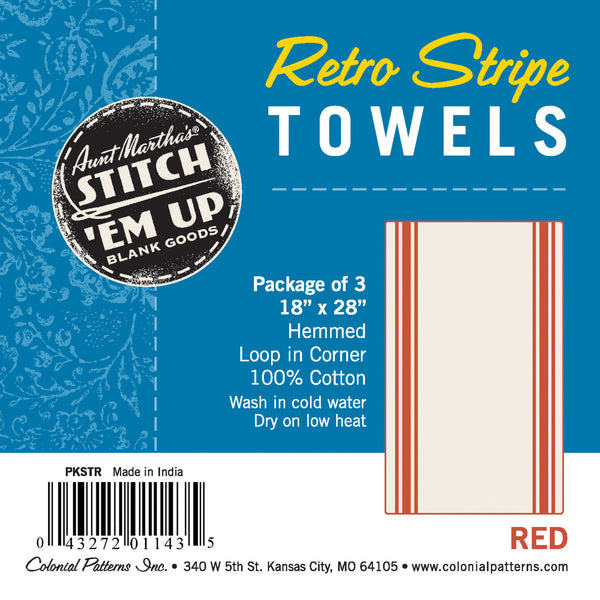 Tea Towels (3) Red Retro Stripe 45cm x 71cm by Aunt Martha's