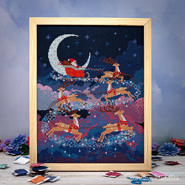 Santa's Moonlit Ride Cross Stitch Pattern by Counting Puddles