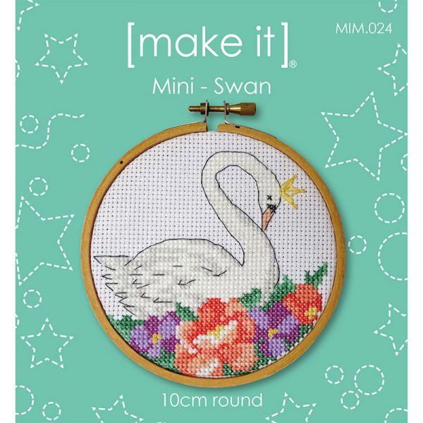 Mini Swan Round Cross Stitch Kit by Make It MIM.024