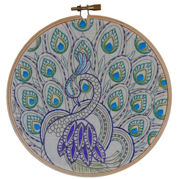 Peacock Colour Me In Round Embroidery Kit by Make It