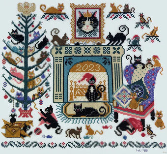 Santa's Kitties Cross Stitch Pattern by Tempting Tangles Designs with Dinky Dyed Silk threads pack