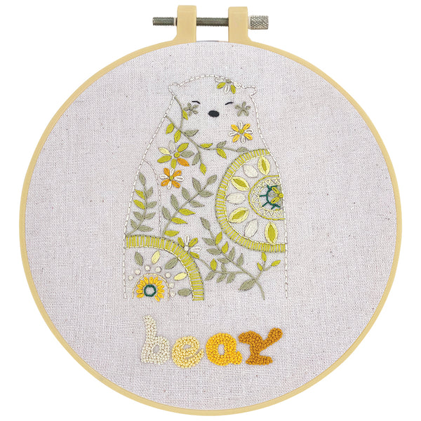 Floral Bear Embroidery Kit with 15cm Hoop by Make it