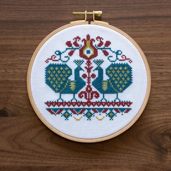 Vlachernai Peacocks Cross Stitch Kit by Avlea Folk Embroidery