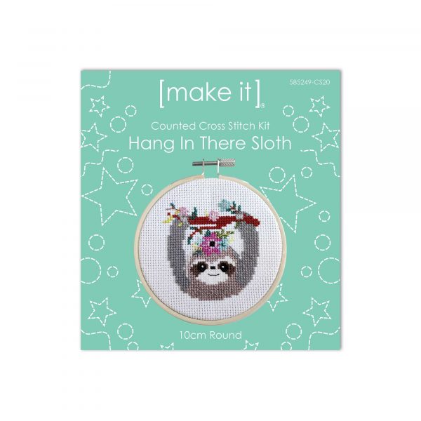Hang In There Sloth Round Cross Stitch Kit by Make It 585249-CS20