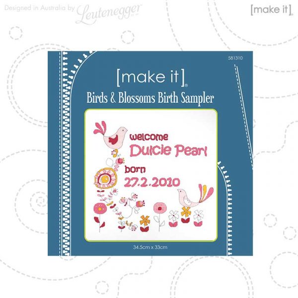 Birds & Blossoms Birth Sampler Cross Stitch Kit by Make It 581310