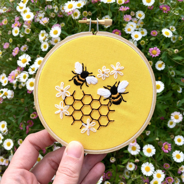 Bees in Honeycomb Embroidery Kit by Craft Make Do