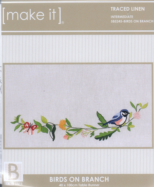 Birds on Branch Traced Linen Table Runner Kit 585245 by Make-IT