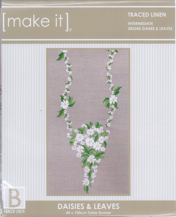 Daisies & Leaves Table Runner - Traced Linen Kit 585245 by Make-IT