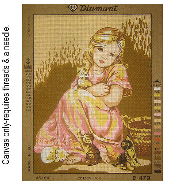 Girl with Kittens D 479 - Tapestry Canvas by Diamant