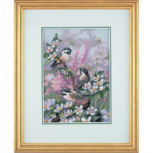 Chickadees in Spring Cross Stitch Kit 6884 Gold Collection by Dimensions