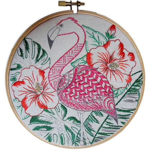 Flamingo Colour Me In Round Embroidery Kit by Make IT