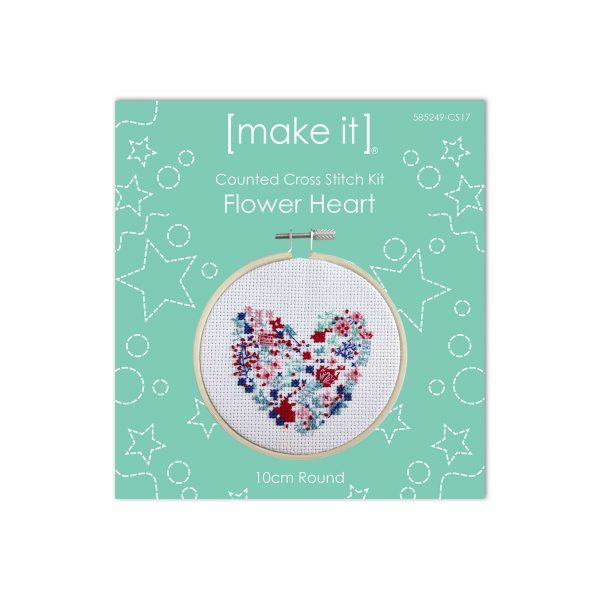 Flower Heart Round Cross Stitch Kit by Make It 585249-CS17