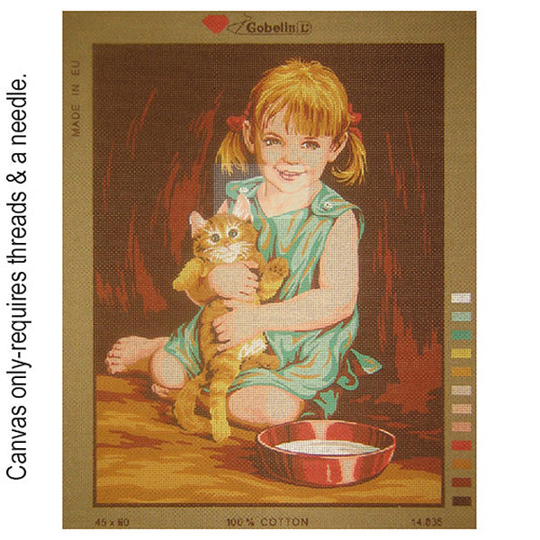 Girl with Cat Tapestry Canvas by Gobelin 14.835