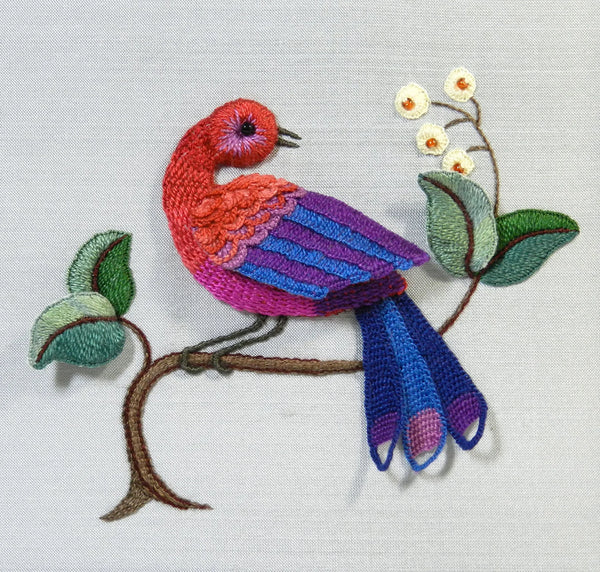 Blue Tailed Whistler  - Raised Embroidery Kit by Anna Scott