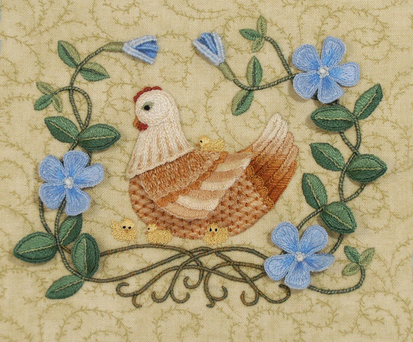 Mother Hen & Periwinkle  - Raised Embroidery Kit by Anna Scott