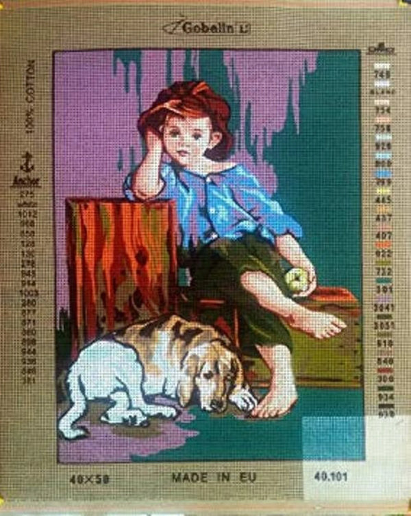 Boy with a Dog Tapestry Canvas by Gobelin 40.101