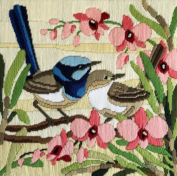 Blue Wrens & Cooktown Orchids Long Stitch Kit FLS-5036 by Country Threads