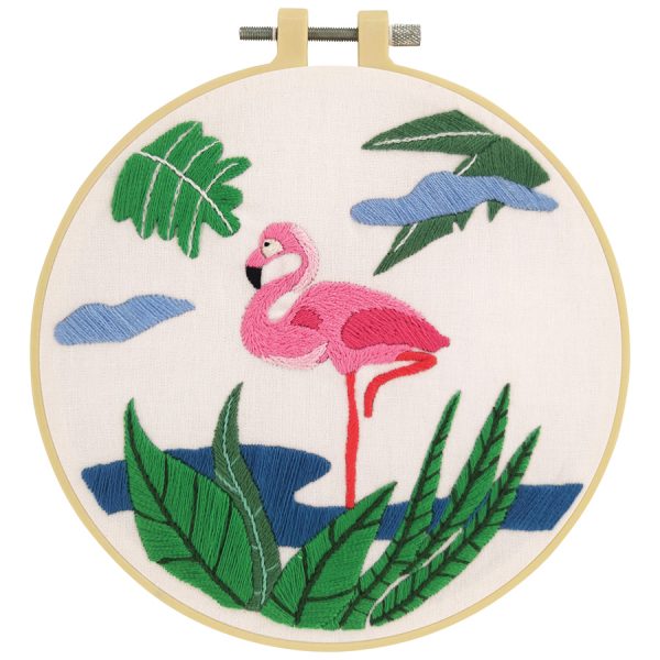 Flamingo Embroidery Kit with 15cm Hoop by Make it