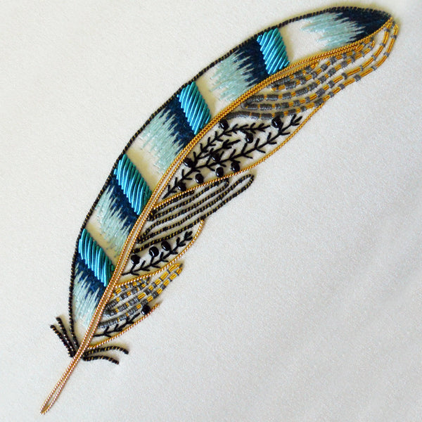 Metalwork Jay Feather Hand Embroidery Kit - The Bluebird Embroidery Co.