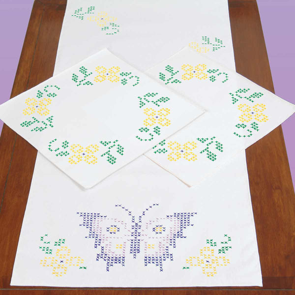 Butterfly Scarf & Doilies Set Stamped Cross Stitch by JDNA 448-347