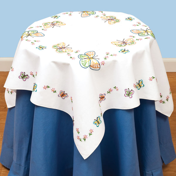 Fluttering Butterflies Table Topper Stamped Embroidery by JDNA 550-143