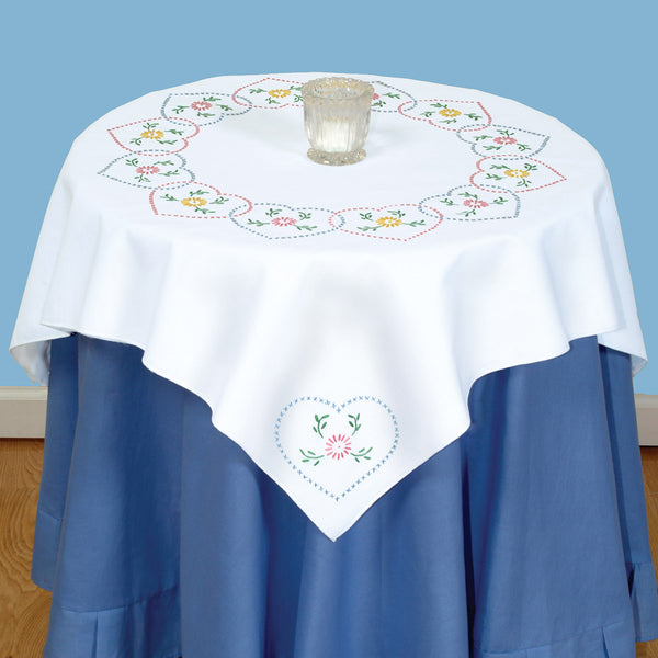 Circle of Hearts Table Topper Stamped Cross Stitch & Embroidery by JDNA 550-33