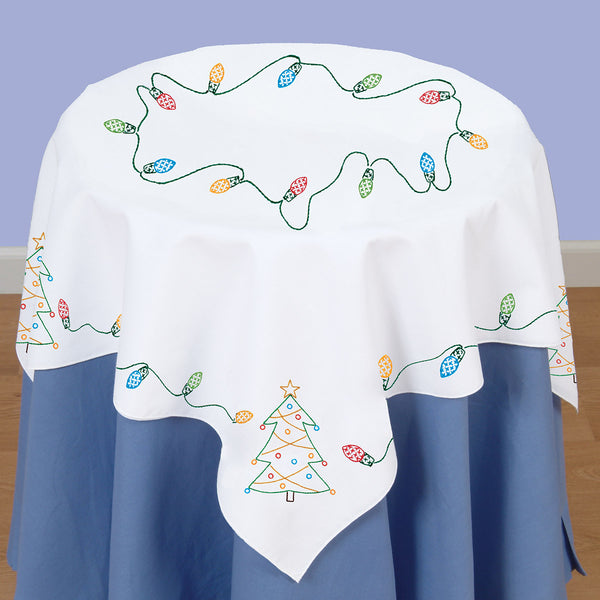 Christmas Holiday Table Topper Stamped Cross Stitch and Embroidery by JDNA 550-677