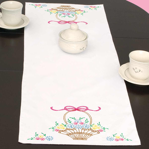 Basket of Daisies Table Runner Stamped Embroidery by JDNA 560.121