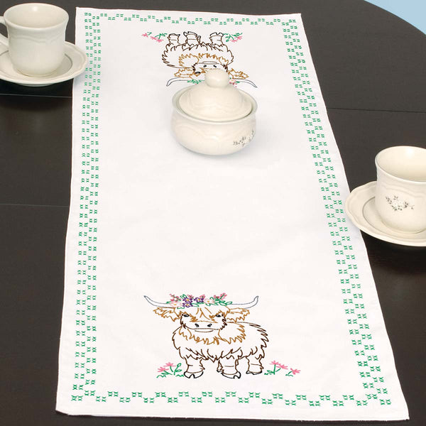 Highland Cows Table Runner Stamped Cross Stitch and Embroidery by JDNA 560.973