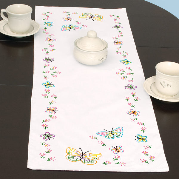 Fluttering Butterflies Table Runner Stamped Embroidery by JDNA 560.143