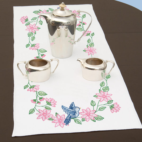 Birds Table Runner Stamped Cross Stitch and Embroidery by JDNA 560.31