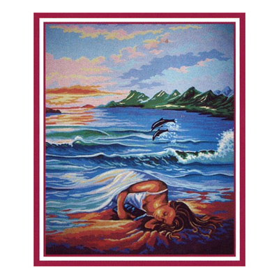 Lady & Dolphins - Tapestry Canvas by Collection D'Art  11526