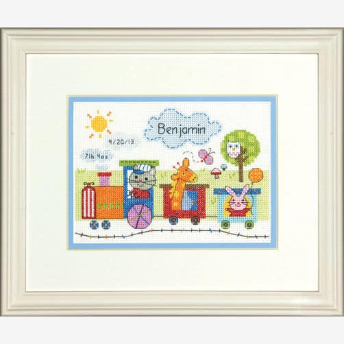 Train Birth Record Cross Stitch Kit Record 70-73925 by Dimensions