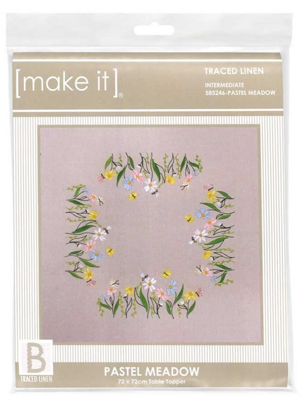 Traced Linen Table Topper - Pastel Meadow 72cm x 72cm by Make-IT