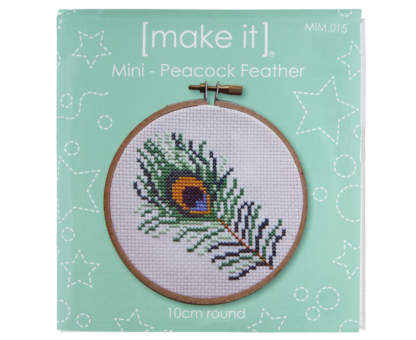 Mini Peacock Feather Round Cross Stitch Kit by Make It MIM.015