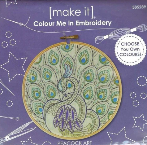 Peacock Colour Me In Round Embroidery Kit by Make It