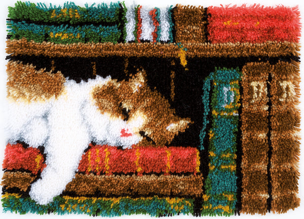 Cat on Bookshelf Latch Hook Kit - Vervaco (PN-0149896)