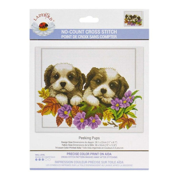 Peeking Pups - No Count Cross Stitch Kit by Ladybird