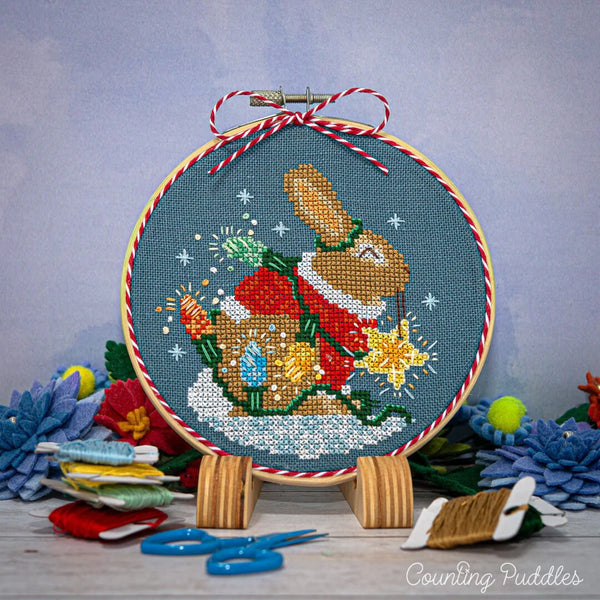 Rabbit's Bright Winter Night Ornament Cross Stitch Pattern by Counting Puddles