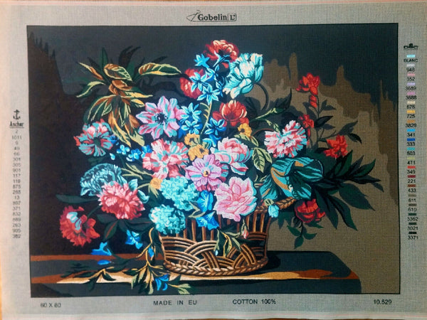 Flowers in Basket Tapestry Canvas by Gobelin 10.529