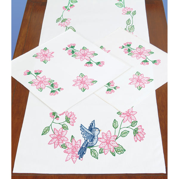 Birds Perle Edge Scarf & Doilies Set Stamped Cross Stitch & Embroidery by JDNA 448 #31