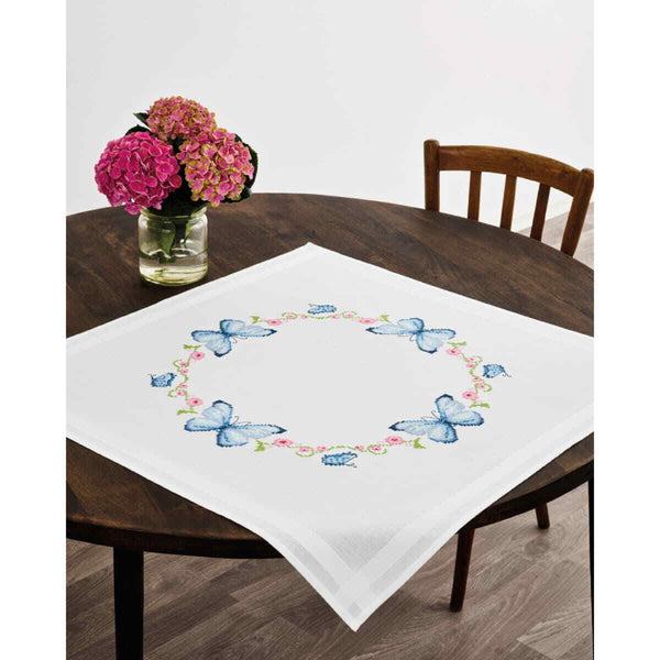 Butterflies Table Topper Printed Cross Stitch Kit by Permin 27-2713