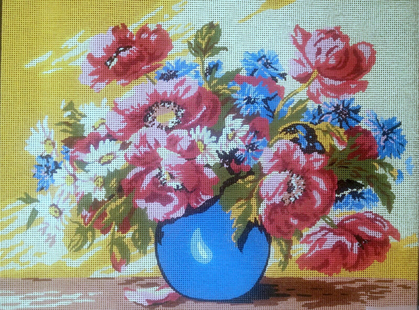 Blue Vase with Flowers D 503 - Tapestry Canvas by Diamant