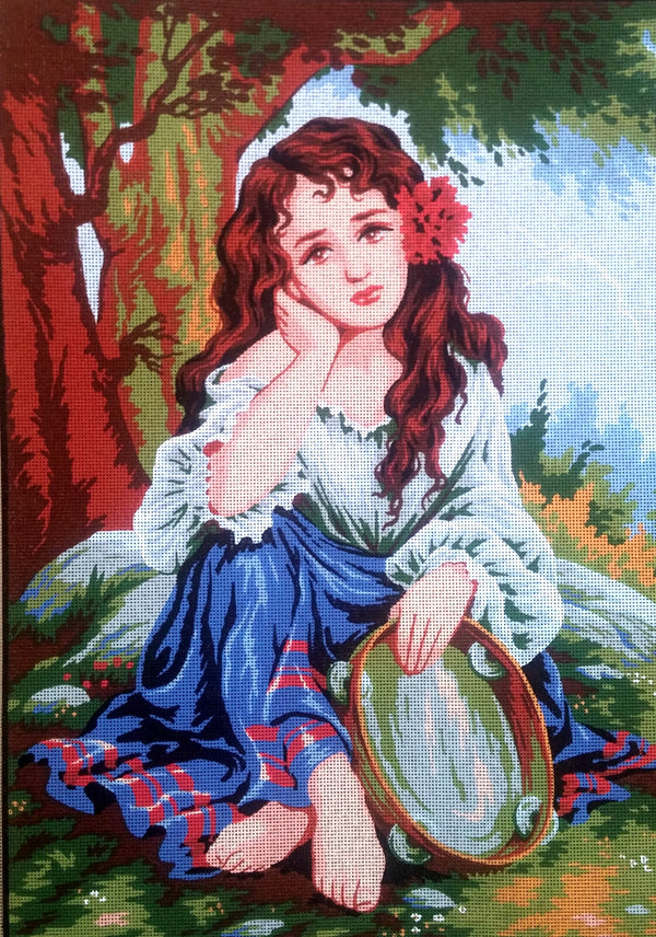 Gypsy with Tambourine C2010 - Tapestry Canvas by Diamant
