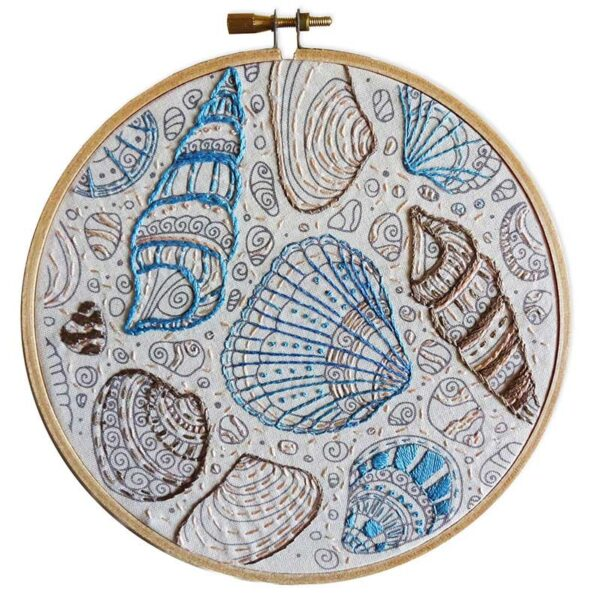 Shell Art Colour Me In Round Embroidery Kit by Make It