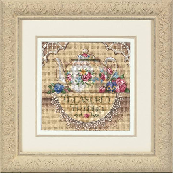 Treasured Friend Teapot Petites Cross Stitch Kit 6904 Gold Collection by Dimensions