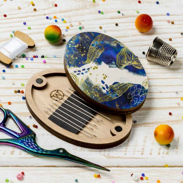 Blue Gold Oval Magnetic Needle Case FLZB(N)-163 by Wonderland Crafts