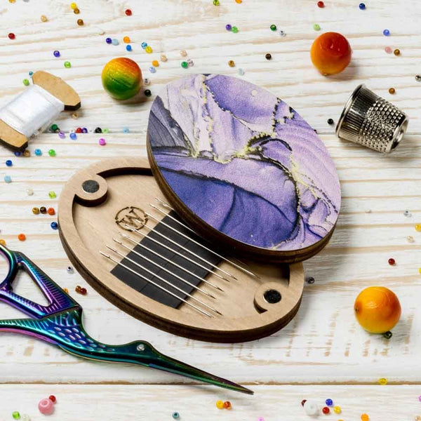 Purple Brush Strokes Oval Magnetic Needle Case FLZB(N)-164 by Wonderland Crafts