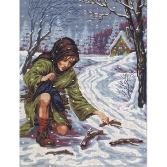 Girl Collecting Firewood D 480 - Tapestry Canvas by Diamant