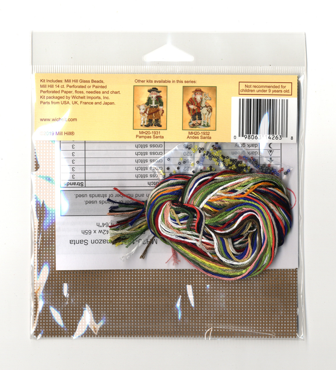 Mill Hill Pampas Santa Cross Stitch Ornament Kit - Beaded Christmas Craft 2019 Collection